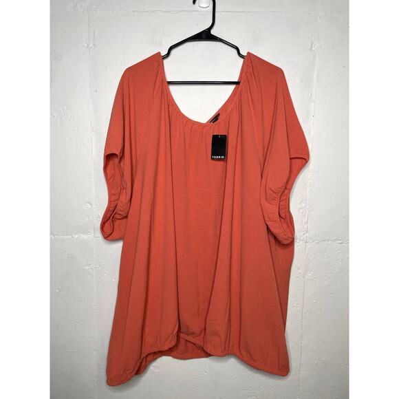 NEW Torrid Womens 5X Seersucker Blouse Short Sleeve Orange - Picture 1 of 10